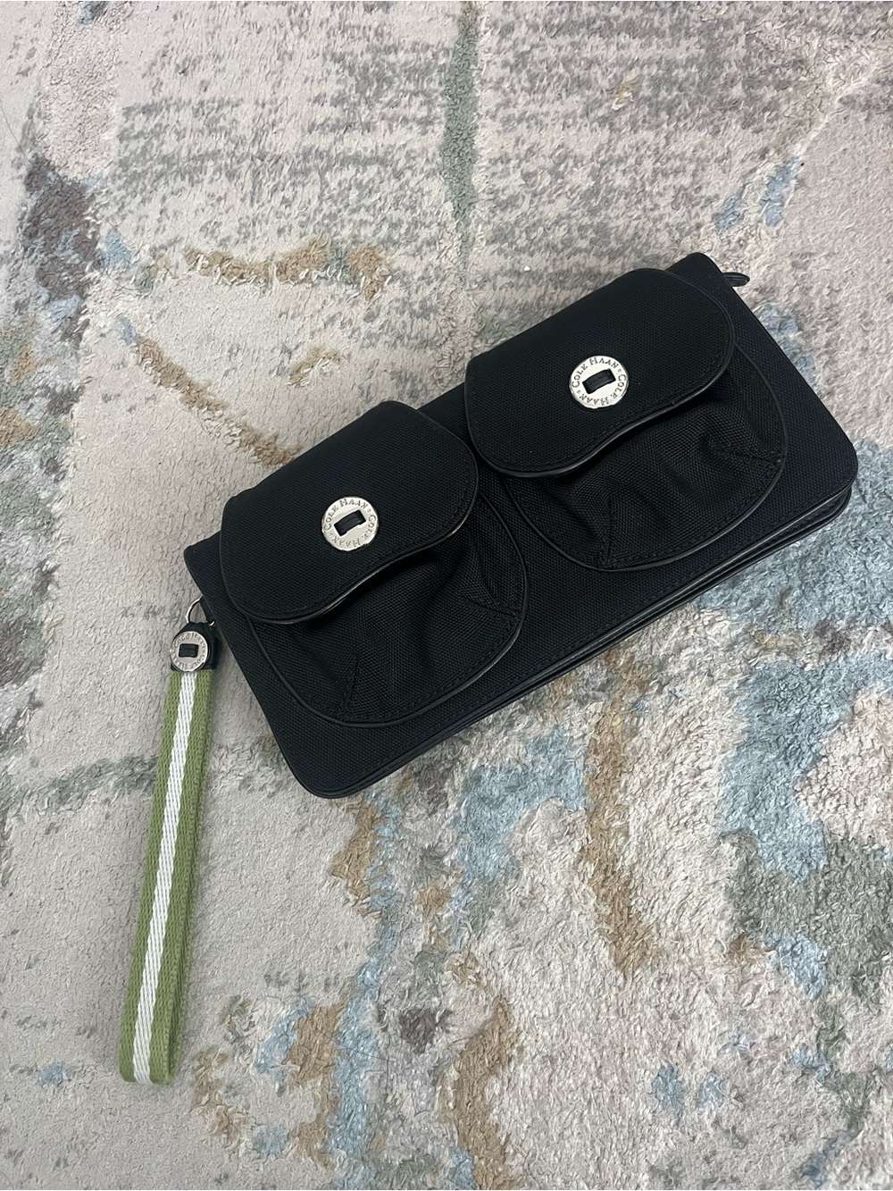 COLE HAAN Black Double-Pocket Wristlet